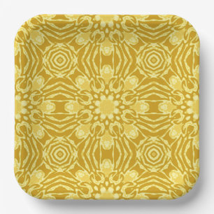 Mandala Flower Pattern - Mustard Gold and Yellow Paper Plate