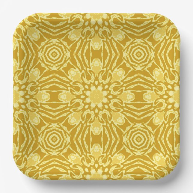 Mandala Flower Pattern - Mustard Gold and Yellow   Paper Plate (Front)