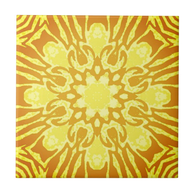 Mandala Flower Pattern - Mustard Gold and Yellow  Tile (Front)
