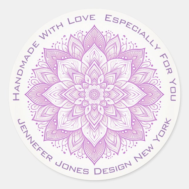Mandala Flower Simple Pastel Lilac Handmade Labels (Front)
