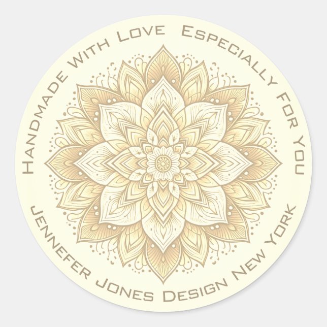 Mandala Flower Simple Yellow Ivory Handmade Labels (Front)