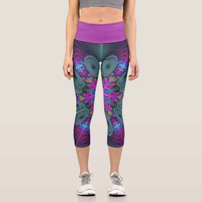 Mandala From Centre Colourful Fractal Art With Pin Capri Leggings (Front)