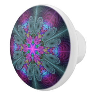 Mandala From Centre Colourful Fractal Art With Pin Ceramic Knob