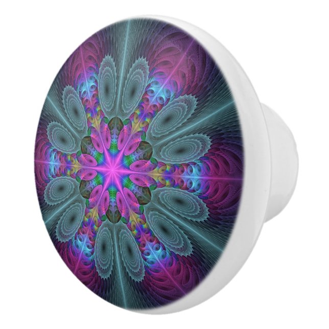 Mandala From Centre Colourful Fractal Art With Pin Ceramic Knob (Right)
