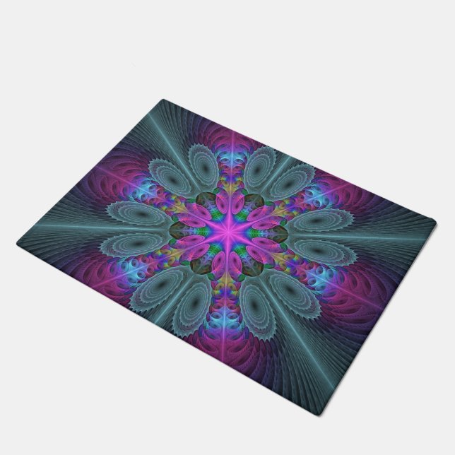 Mandala From Centre Colourful Fractal Art With Pin Doormat (Angled)