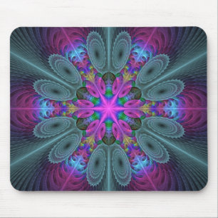 Mandala From Centre Colourful Fractal Art With Pin Mouse Mat