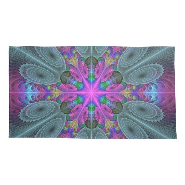Mandala From Centre Colourful Fractal Art With Pin Pillowcase (Back)