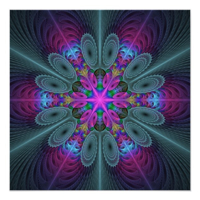 Mandala From Centre Colourful Fractal Art With Pin Poster (Front)