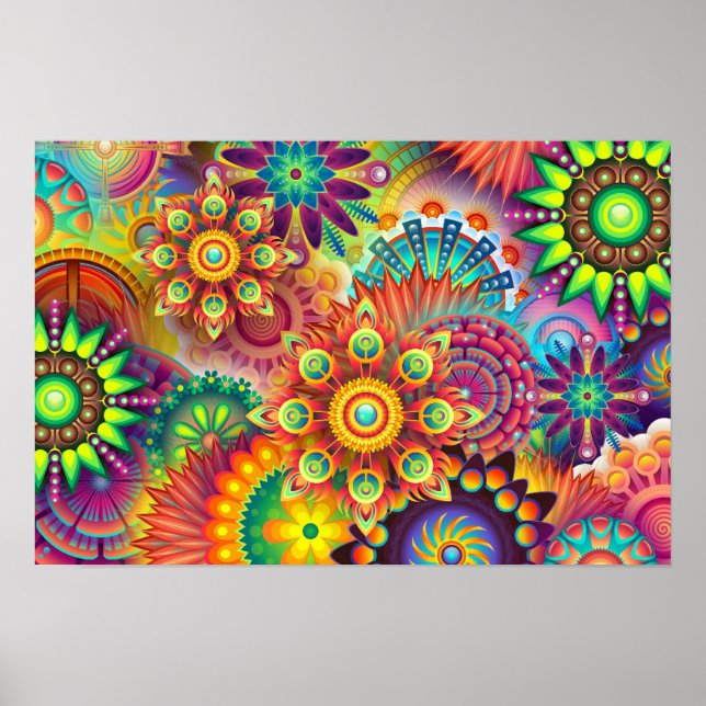 Mandala From Centre Colourful Fractal Art With Pin Poster (Front)