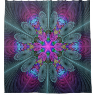 Mandala From Centre Colourful Fractal Art With Pin Shower Curtain