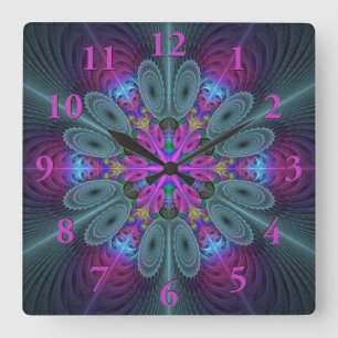 Mandala From Centre Colourful Fractal Art With Pin Square Wall Clock