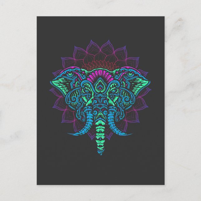 Mandala Ganesha Indian Elephant Animal Art Postcard (Front)