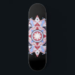 Mandala Geometric Abstract Pattern Blue Red Black Skateboard<br><div class="desc">A beautiful mandala symmetrical geometric pattern red blue on black.</div>
