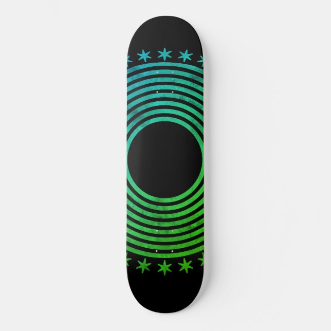 Mandala Geometric Abstract Pattern Green Black Skateboard (Front)