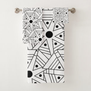 Mandala Geometric Pattern Black and White Bath Towel Set