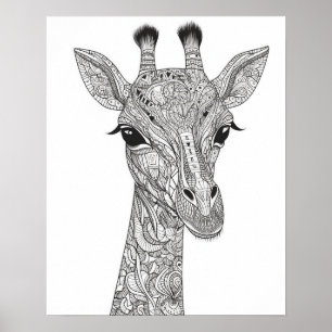 Mandala Giraffe Colouring Poster for Adults