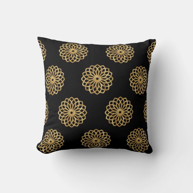 Mandala  Gold and Black  Cushion (Front)