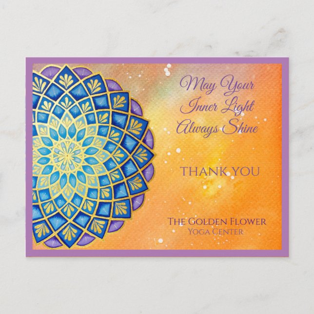 Mandala Gold Blue Purple Flower Yoga Business Postcard (Front)