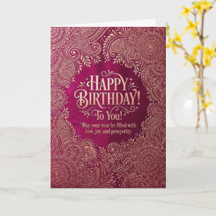 Mandala Gold Burgundy Happy Birthday Card Boho