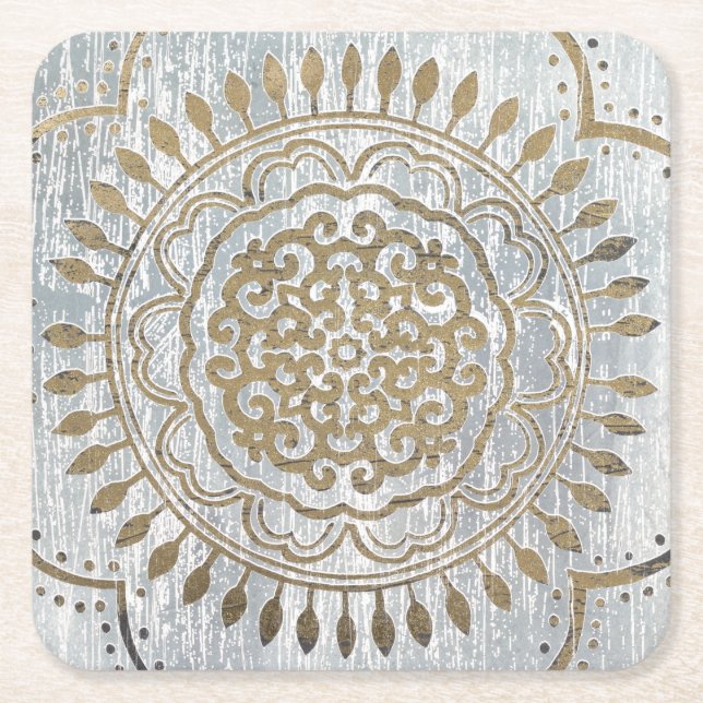 Mandala Gold Design Square Paper Coaster (Front)