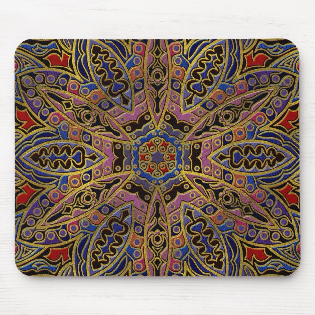Mandala Gold Embossed on Faux Leather Mouse Mat (Front)