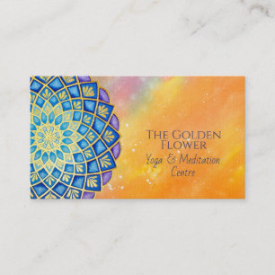 Mandala Golden Flower Blue Purple Business Card