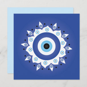Mandala Greek Evil Eye Blue White Card