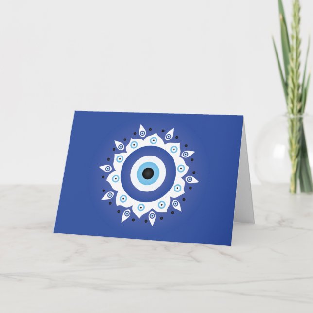 Mandala Greek Evil Eye Blue White Card (Front)