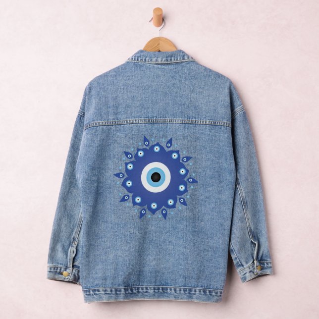 Mandala Greek Evil Eye Blue White Denim Jacket (Hangar)
