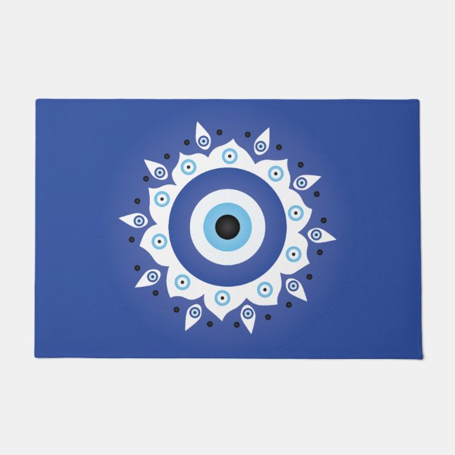 Mandala Greek Evil Eye Blue White Doormat (Front)