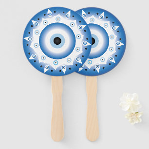 Mandala Greek Evil Eye Blue White Hand Fan