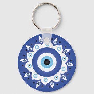 Mandala Greek Evil Eye Blue White Key Ring