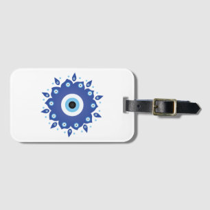 Mandala Greek Evil Eye Blue White Luggage Tag