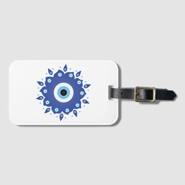 Mandala Greek Evil Eye Blue White Luggage Tag (Front Horizontal)