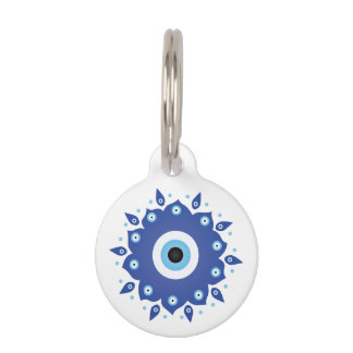 Mandala Greek Evil Eye Blue White Pet Tag