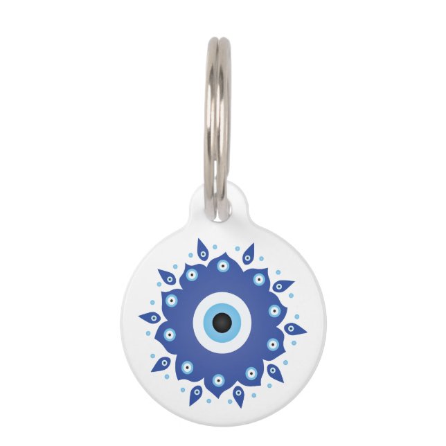 Mandala Greek Evil Eye Blue White Pet Tag (Front)