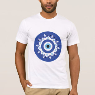 Mandala Greek Evil Eye Blue White T-Shirt