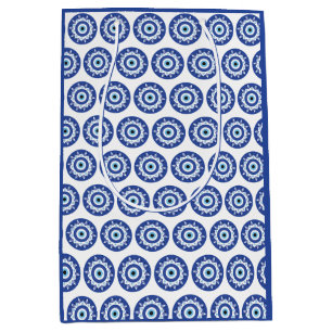 Mandala Greek Evil Eye Pattern Blue White Medium Gift Bag