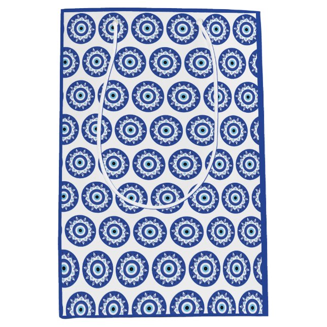 Mandala Greek Evil Eye Pattern Blue White Medium Gift Bag (Front)