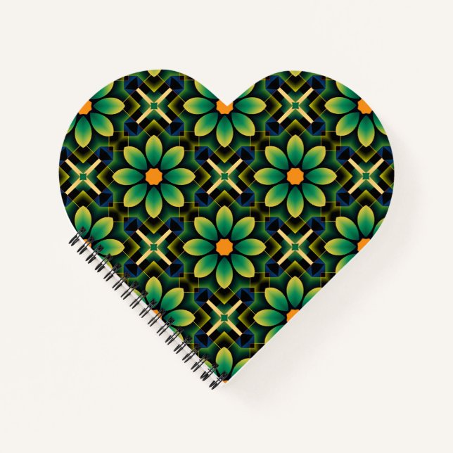 Mandala Green and Yellow Floral Geometric Pattern  Notebook (Front)