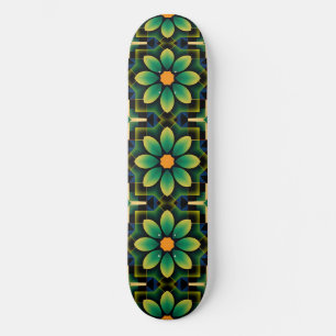 Mandala Green and Yellow Floral Geometric Pattern  Skateboard