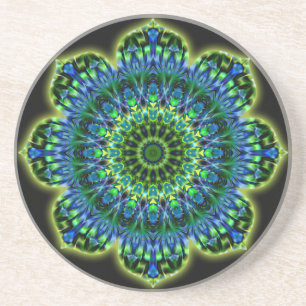 Mandala green blue black coaster