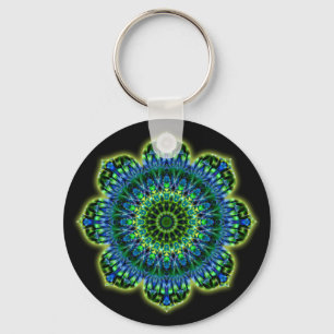 Mandala green blue black key ring