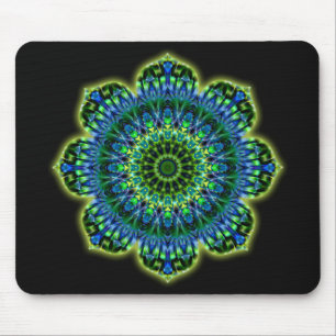 Mandala green blue   black mouse mat