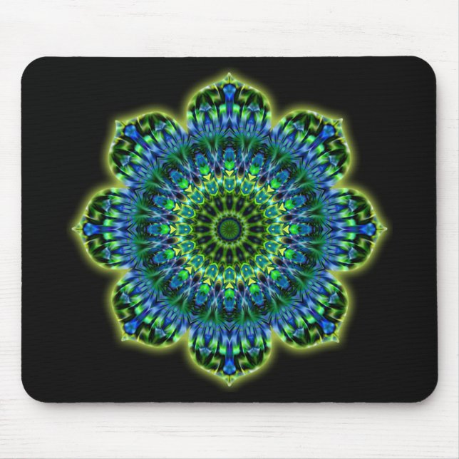 Mandala green blue | black mouse mat (Front)
