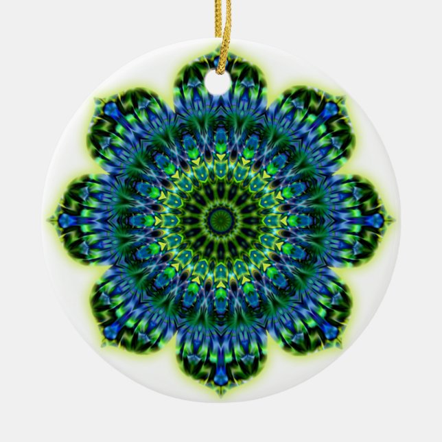 Mandala green blue ceramic tree decoration (Front)