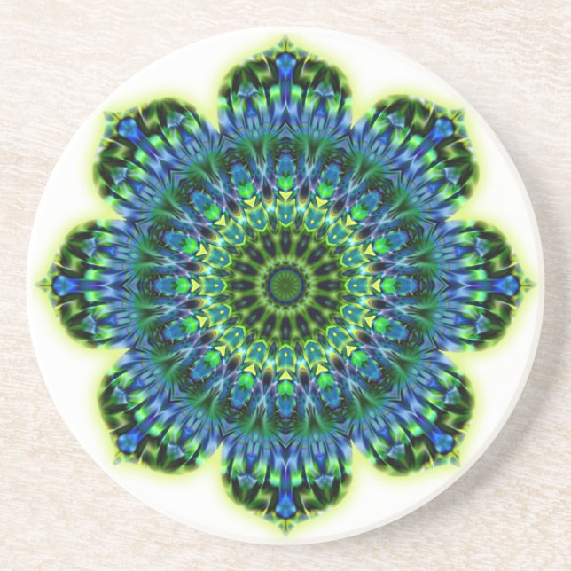 Mandala green blue coaster (Front)