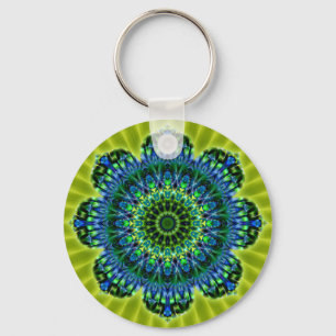 Mandala green blue   lightgreen flower key ring