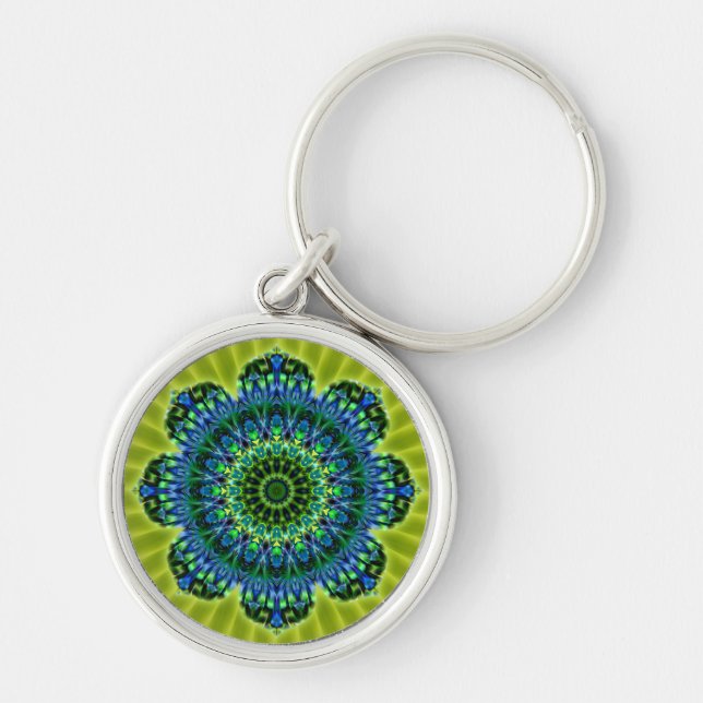 Mandala green blue | lightgreen flower key ring (Front)