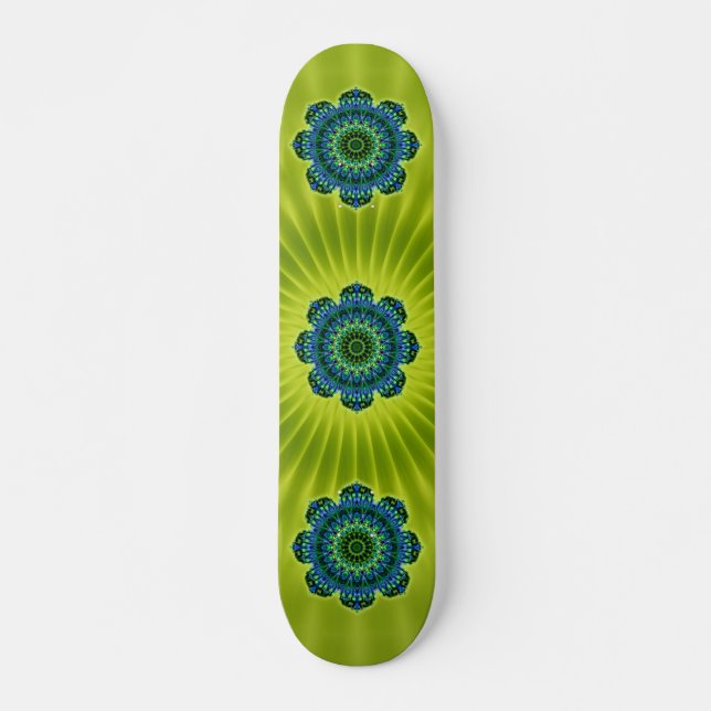 Mandala green blue | lightgreen flower skateboard (Front)